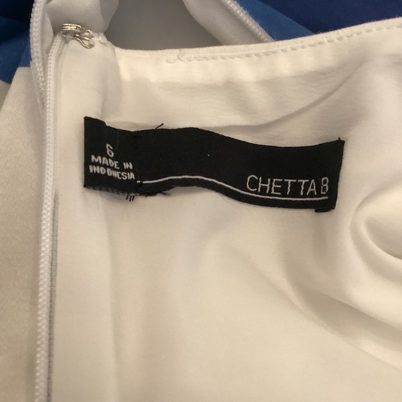 Chetta B Sleeveless Lined Dress Size 6 White Blue Wedding Guest Summer Spring - Picture 7 of 8